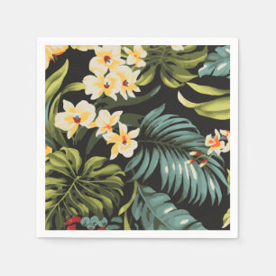 Servilleta De Papel Flores amarillas tropicales en verde y negro
