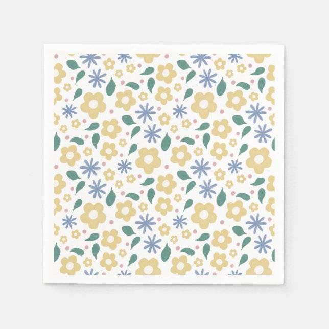 Servilleta De Papel Flores amarillas y azules esquemáticas (Anverso)