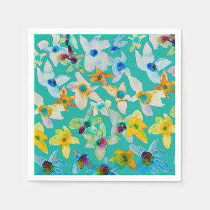 Servilleta De Papel Flores azul acuarela