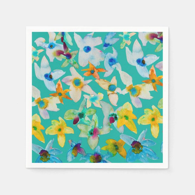 Servilleta De Papel Flores azul acuarela (Anverso)