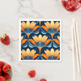 Servilleta De Papel Flores azul naranja Art Deco