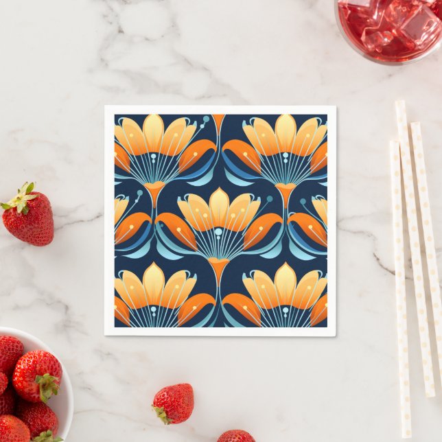 Servilleta De Papel Flores azul naranja Art Deco (In situ)