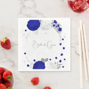 Servilleta De Papel flores azul real y blancas boda de plata
