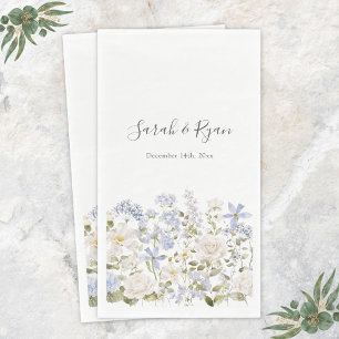 Servilleta De Papel Flores Azules Acuarela Botánica Floral Elegante