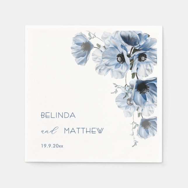 Servilleta De Papel Flores Azules Artísticas | Boda (Anverso)