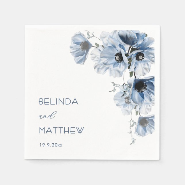 Servilleta De Papel Flores Azules Artísticas | Boda (Anverso)