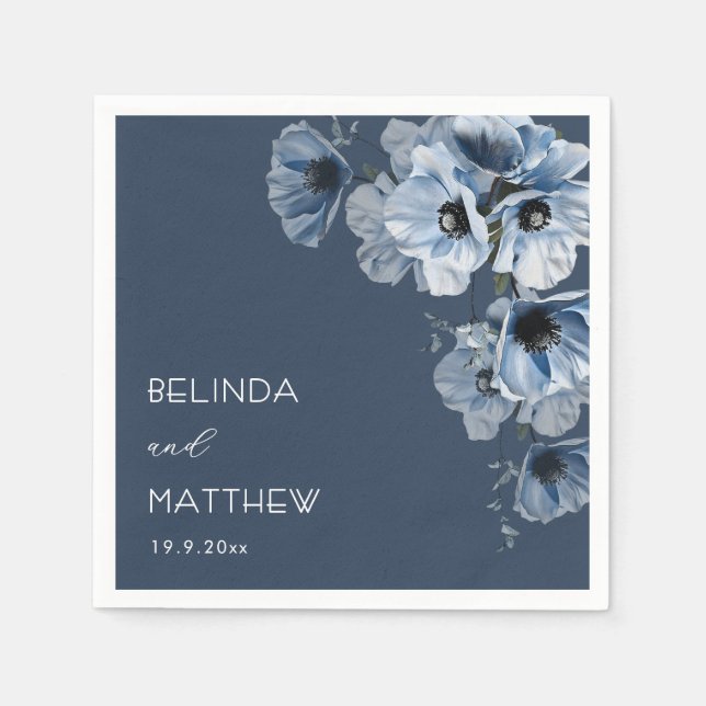Servilleta De Papel Flores Azules Artísticas | Boda (Anverso)