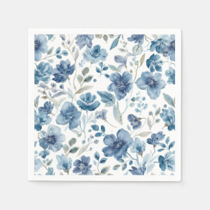 Servilleta De Papel Flores Azules Botánico Floral Acuarela