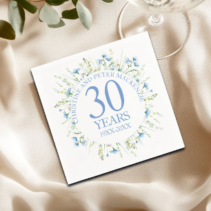 Servilleta De Papel Flores azules cualquier año de aniversario Boda