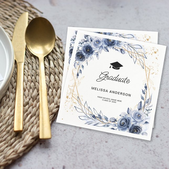 Servilleta De Papel Flores azules de la marina de graduación (Subido por el creador)