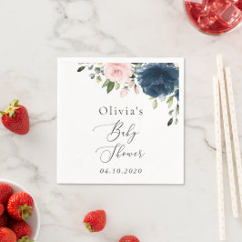 Servilleta De Papel Flores azules de la marina, flores rosas, Baby Sho