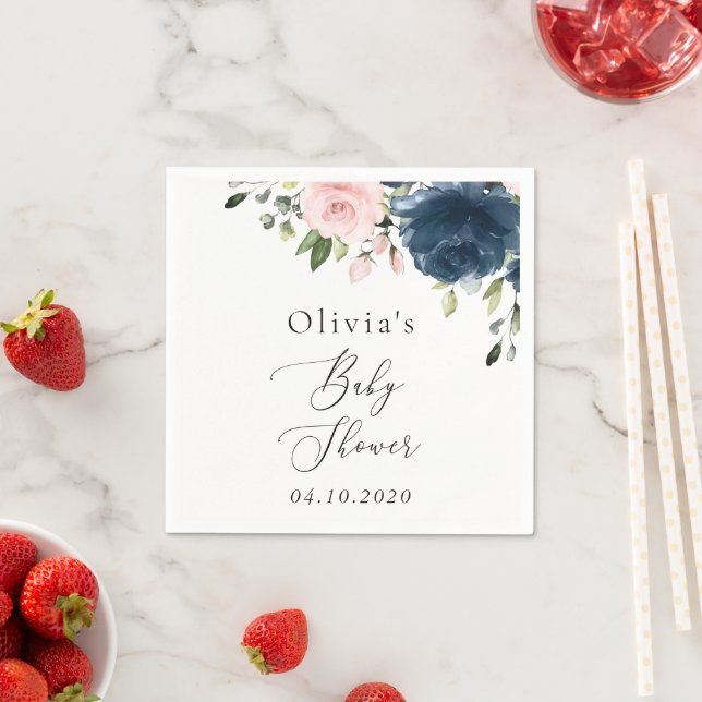 Servilleta De Papel Flores azules de la marina, flores rosas, Baby Sho (In situ)