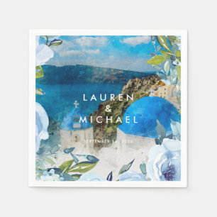 Servilleta De Papel Flores azules de Santorini toallas bodas de verano