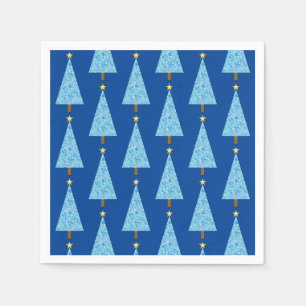 Servilleta De Papel Flores azules en un moderno árbol de Navidad