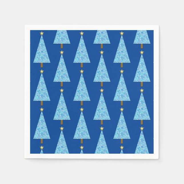 Servilleta De Papel Flores azules en un moderno árbol de Navidad (Anverso)