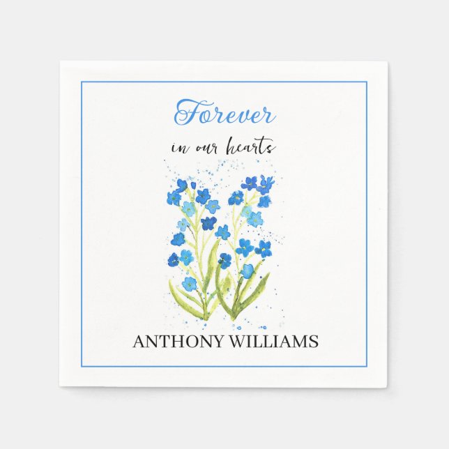 Servilleta De Papel Flores Azules No me Olvides Funeral (Anverso)