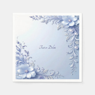 Servilleta De Papel Flores Azules Ornamentadas con Perlas