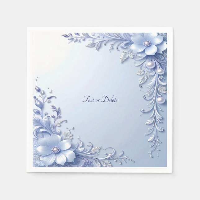 Servilleta De Papel Flores Azules Ornamentadas con Perlas (Anverso)