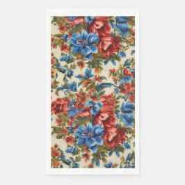 Servilleta De Papel Flores azules y rojas exuberantes italianas con ho
