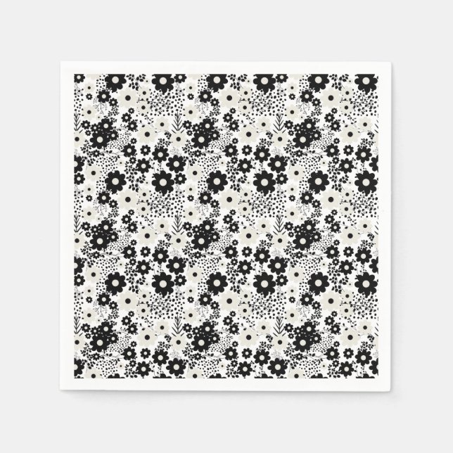 Servilleta De Papel Flores beige y negra (Anverso)