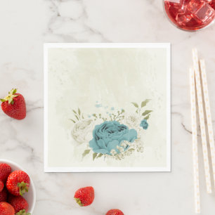 Servilleta De Papel flores blancas azules vegetación boda