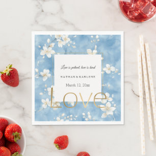 Servilleta De Papel Flores blancas bonitas azules Bodas de amor oro 