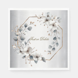Servilleta De Papel Flores blancas color agua marco dorado plateado Ve
