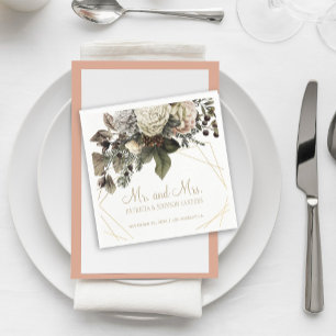 Servilleta De Papel Flores blancas de invierno Sr. y Sra. boda de guió