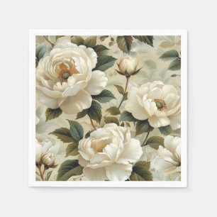 Servilleta De Papel Flores blancas en un fondo crema.