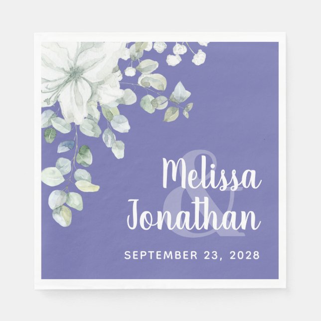 Servilleta De Papel Flores blancas florales en acuarela románica boda  (Anverso)