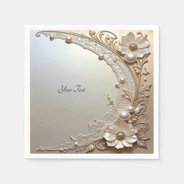 Servilleta De Papel Flores Blancas Modernas Perlas (Anverso)