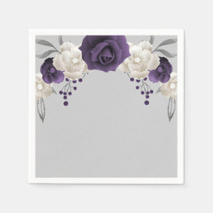 Servilleta De Papel flores blancas moradas polvorientas boda gris