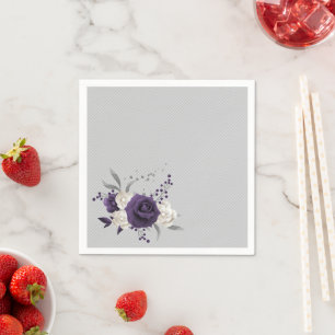 Servilleta De Papel flores blancas moradas polvorientas boda gris