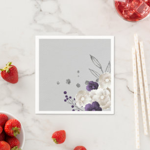 Servilleta De Papel flores blancas moradas polvorientas boda gris