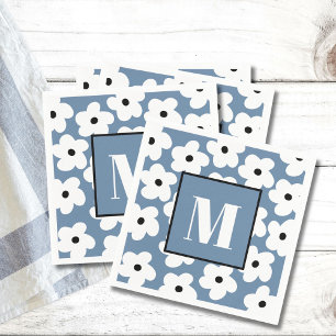 Servilleta De Papel Flores Blancas Retro con Inicial de Monograma Pers