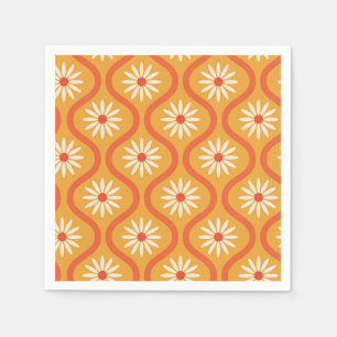 Servilleta De Papel Flores Blancas Retro sobre Ogee Naranja de Época M