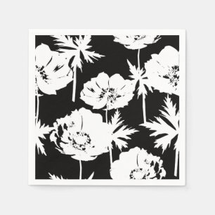 Servilleta De Papel Flores blancas sobre negro.