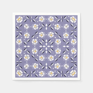 Servilleta De Papel Flores blancas violetas ornamentales sin mar paste