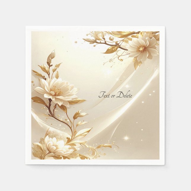 Servilleta De Papel Flores blancas y doradas (Anverso)