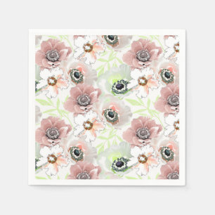Servilleta De Papel Flores blancas y rosas.