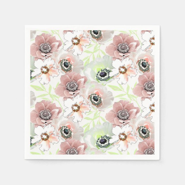 Servilleta De Papel Flores blancas y rosas. (Anverso)