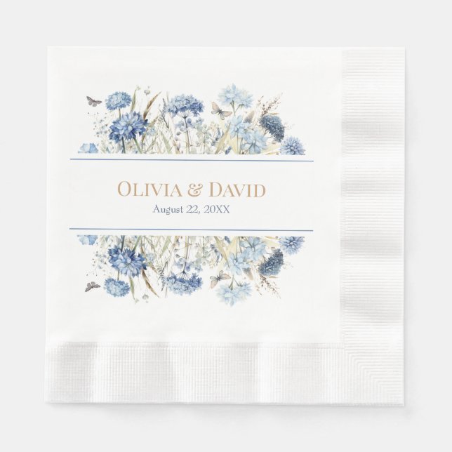 Servilleta De Papel Flores Bodas Napkins Blue Boho Garden (Anverso)