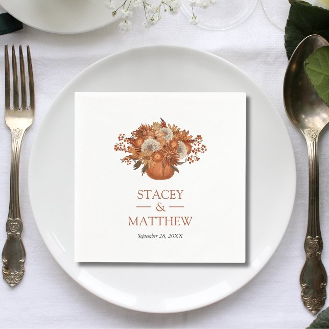 Servilleta De Papel Flores Boho Modernas con Maceta de Terracota para  (Modern boho flowers with pot terracotta wedding napkins add earthy artistic charm to receptions.)