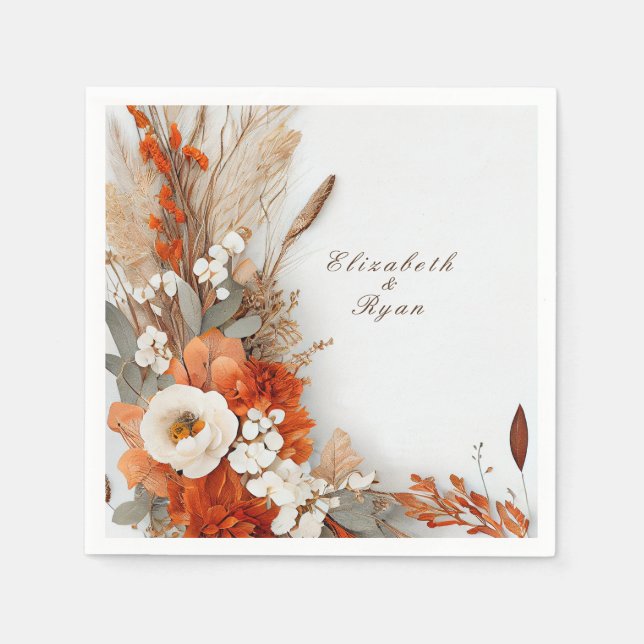Servilleta De Papel Flores Boho Otoño, Boda de Otoño   (Anverso)