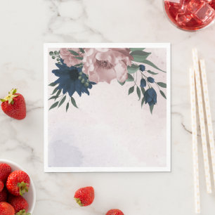 Servilleta De Papel flores botánicas de boda rosa y azul marino