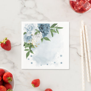 Servilleta De Papel flores botánicas nupciales azules y blancas