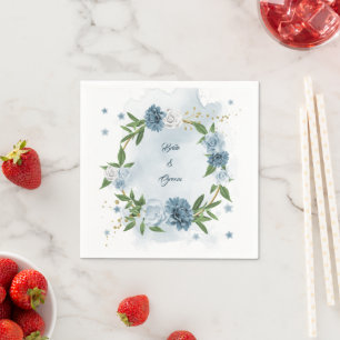 Servilleta De Papel flores botánicas nupciales azules y blancas