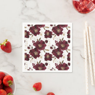 Servilleta De Papel flores burgundy peonies con purpurina de oro