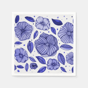 Servilleta De Papel Flores color agua y tinta - paleta azul