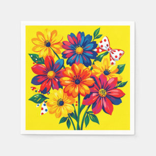 Servilleta De Papel Flores Coloridas en Negrita Ramo de Arte Pop con L